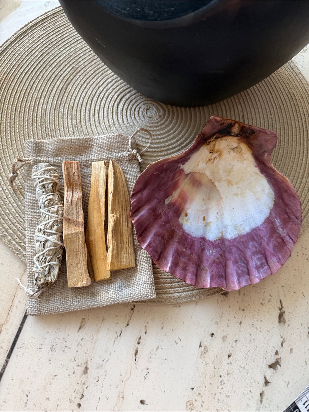Purple Scallop Shell Decorative Bowl - Smudge Bundle White Sage & Palo Santo